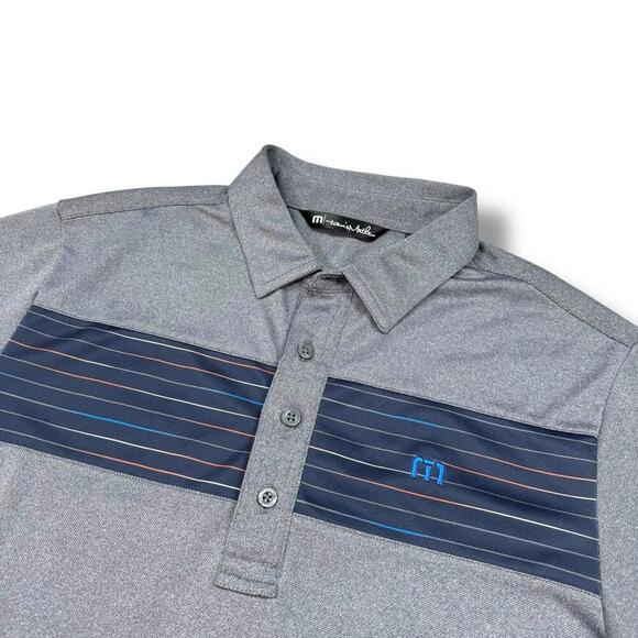 Travis Mathew Gray Striped Performance Polo Shirt Men Small Golf Activewear Dry - Picture 6 of 9